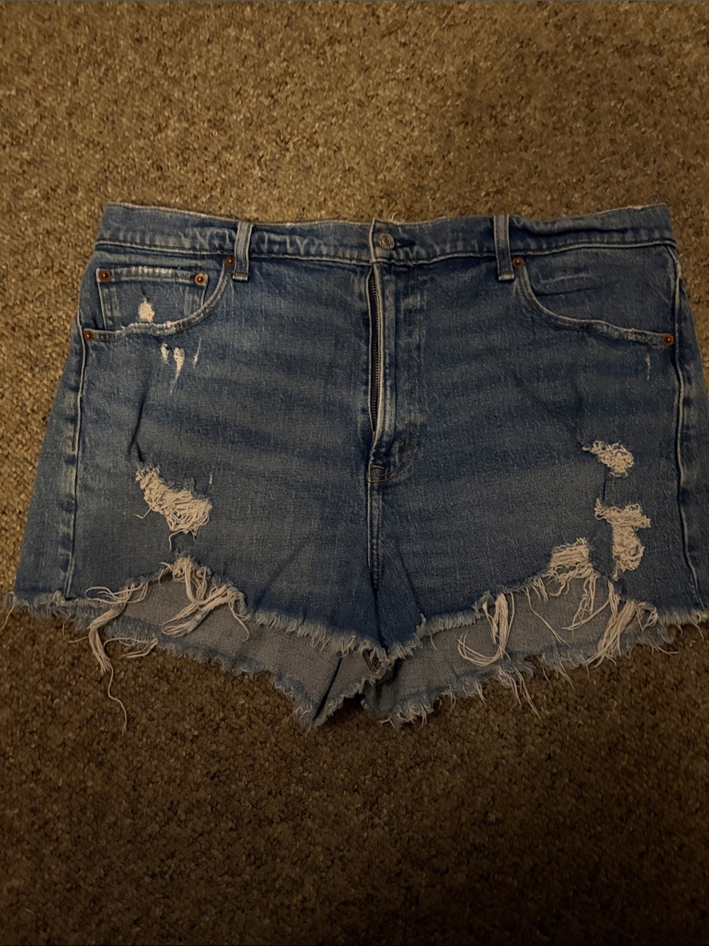 Abercrombie & Fitch Distressed Frayed Hem Denim Shorts - Blue